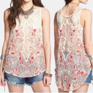 Rare Meadow Festival Lace Mesh Embroidery Tank Top Size Small